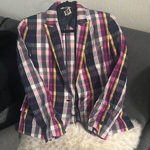 Anne Klein Pink and Blue Blazer Vibrant Plaid Suit Jacket